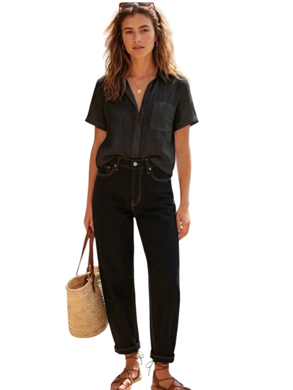 NWT H&M &DENIM‎ Barrel Jeans Black High Waist Loose Fit Balloon Leg Women 4
FF
